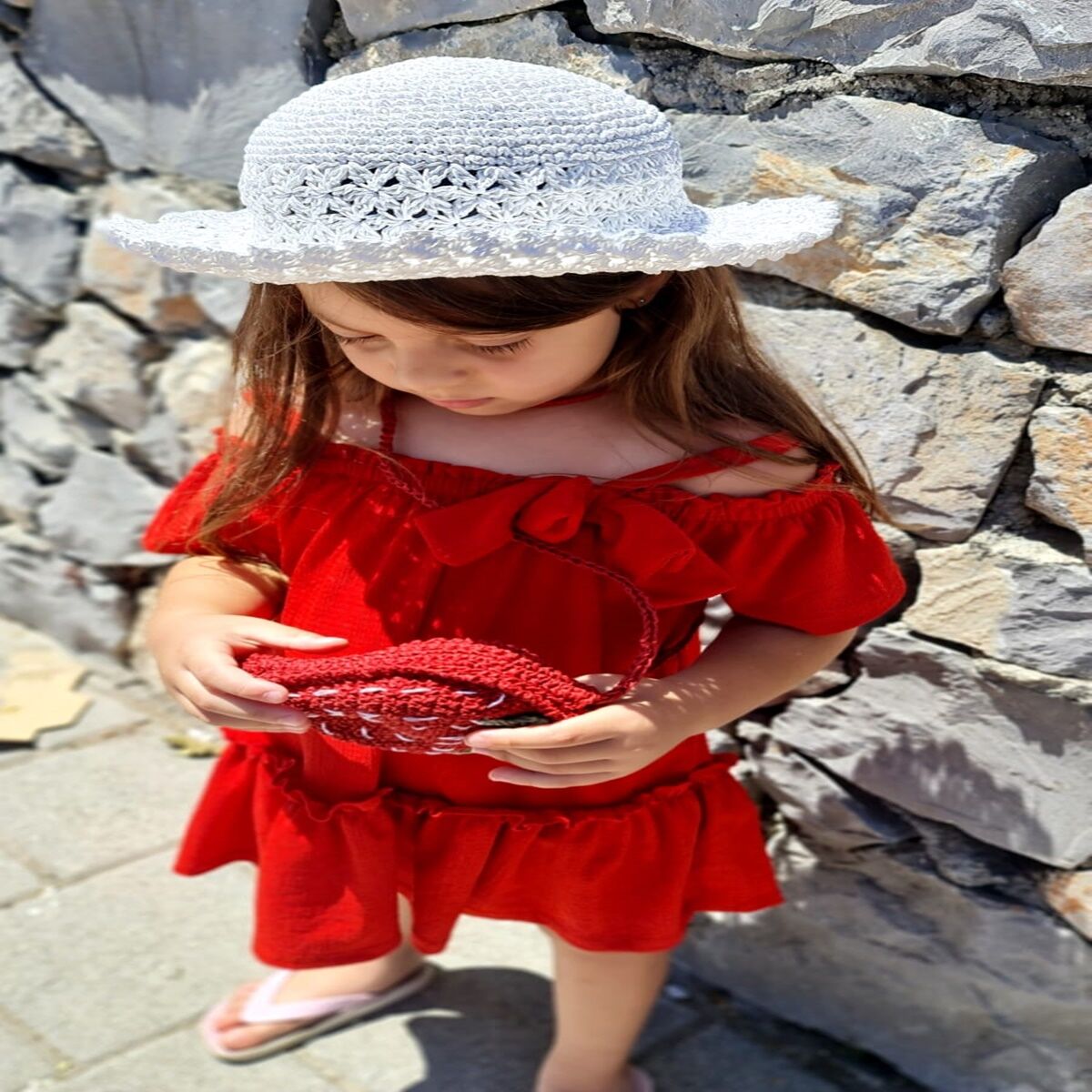 El Örgüsü Hasır Şapka Beyaz