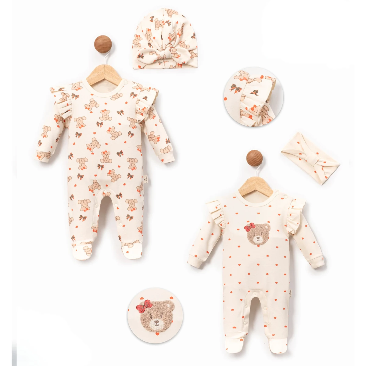 Ayıcık Kalpli 2'li Takım Tulum Set