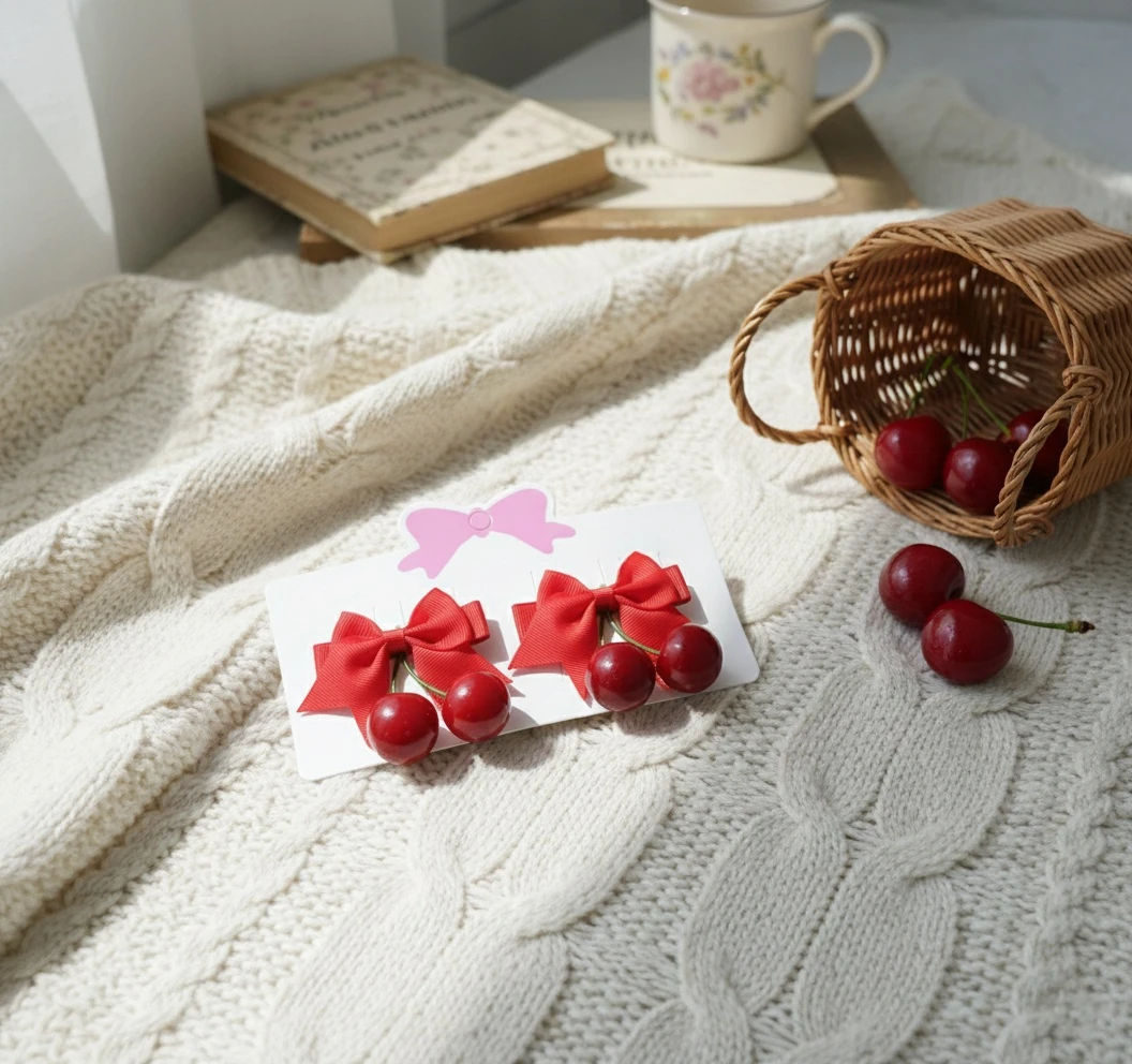 Kiraz Figürlü Klips Toka – 2’li Set | Kız Çocuk Saç Tokası