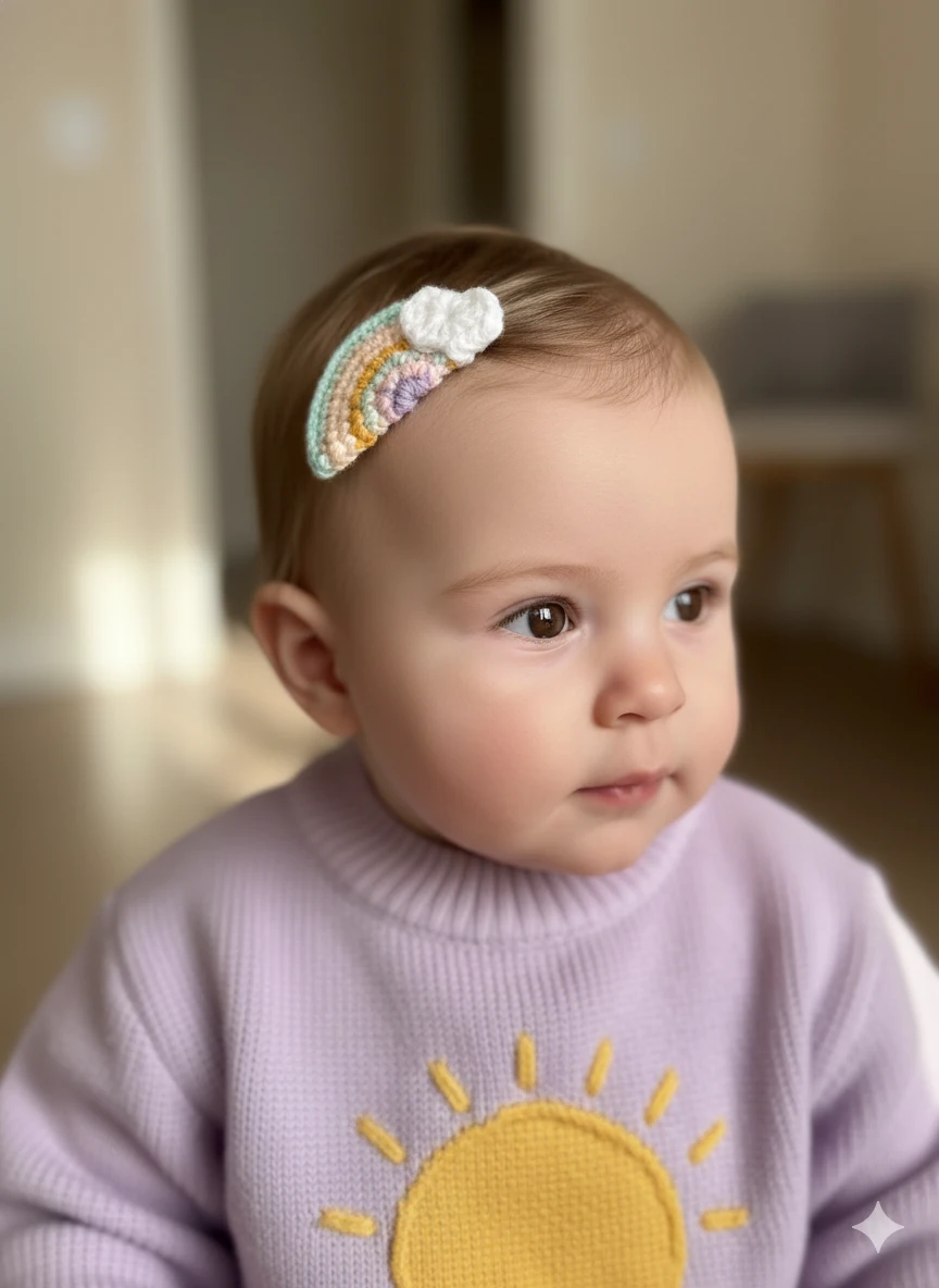 El Örgüsü Renkli Gökkuşağı Az Saçlı Bebek Tokası