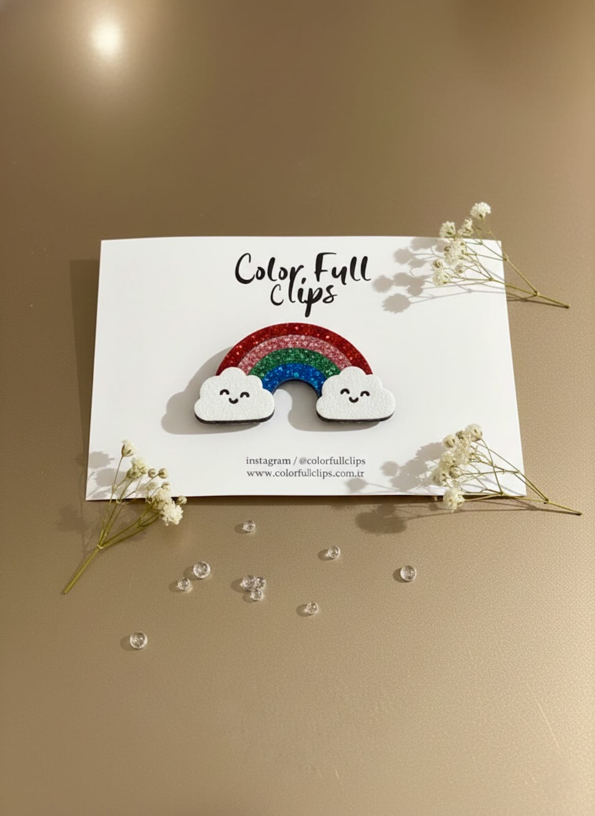 Glitter Bulutlu Gökkuşağı 4 cm Klips Toka Tekli