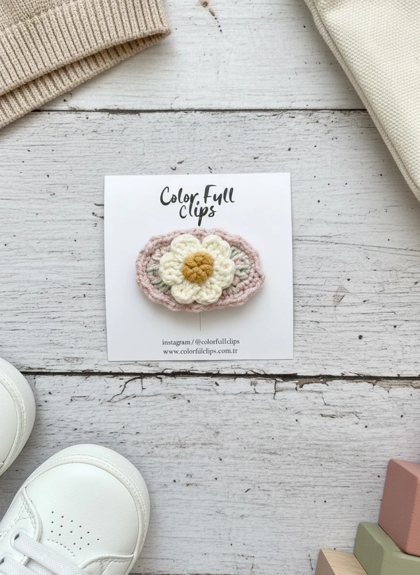 El Örgüsü Zemin Tomurcuklu Papatya Az Saçlı Bebek Tokası (1 Adet)