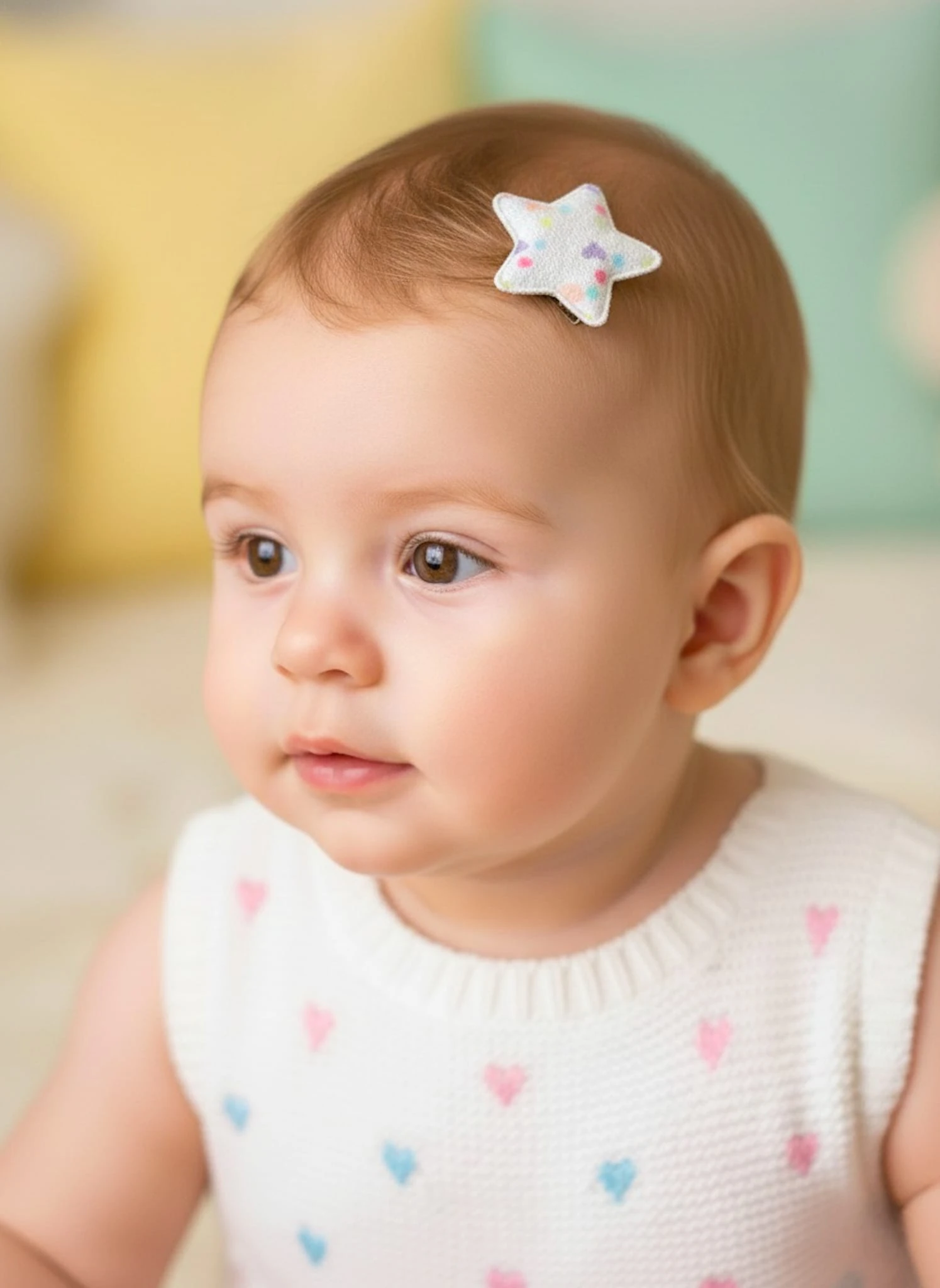 Kalp Desenli Glitter Yıldız Az Saçlı Bebek Tokası -28 mm