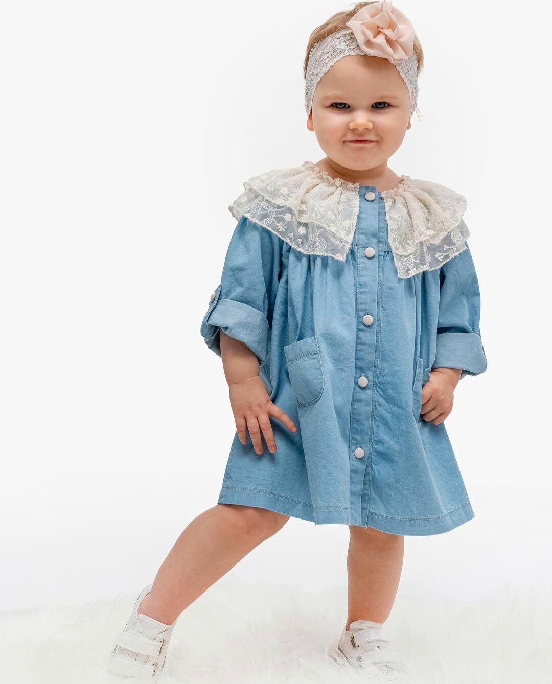 Kot Dantel Yakalı Kız Cocuk Elbise