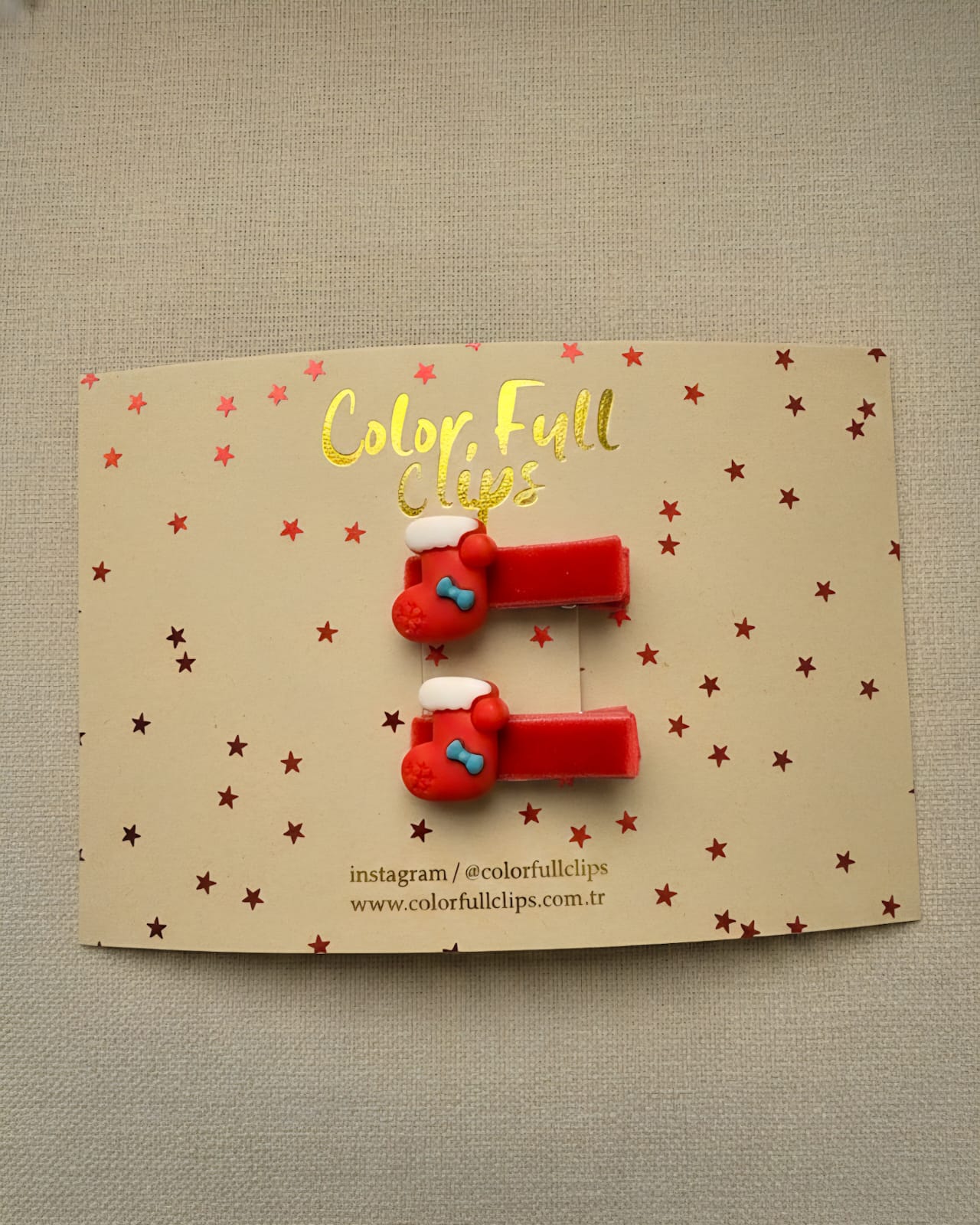 Yılbaşı Obje Figürlü Kadife Kurdele Detaylı 3.5 cm Klips Toka ikili