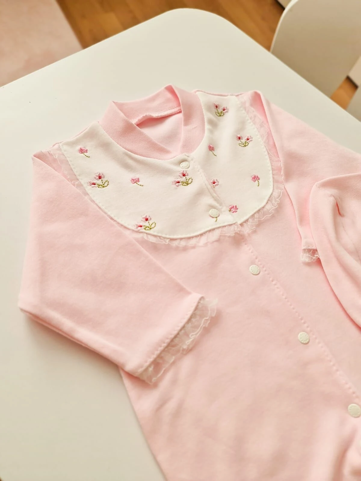 Pamuklu Pembe Kız Bebek Tulum Şapka Takım