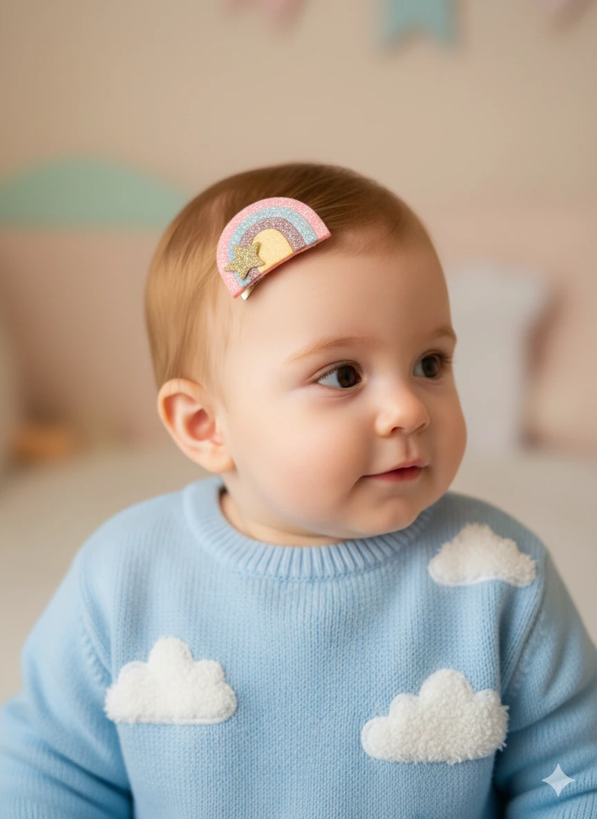 Glitter Gökkuşağı Figürlü Az Saçlı Bebek Tokası