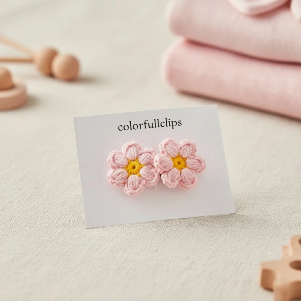 El Örgüsü Papatya Az Saçlı Bebek Tokası Pembe