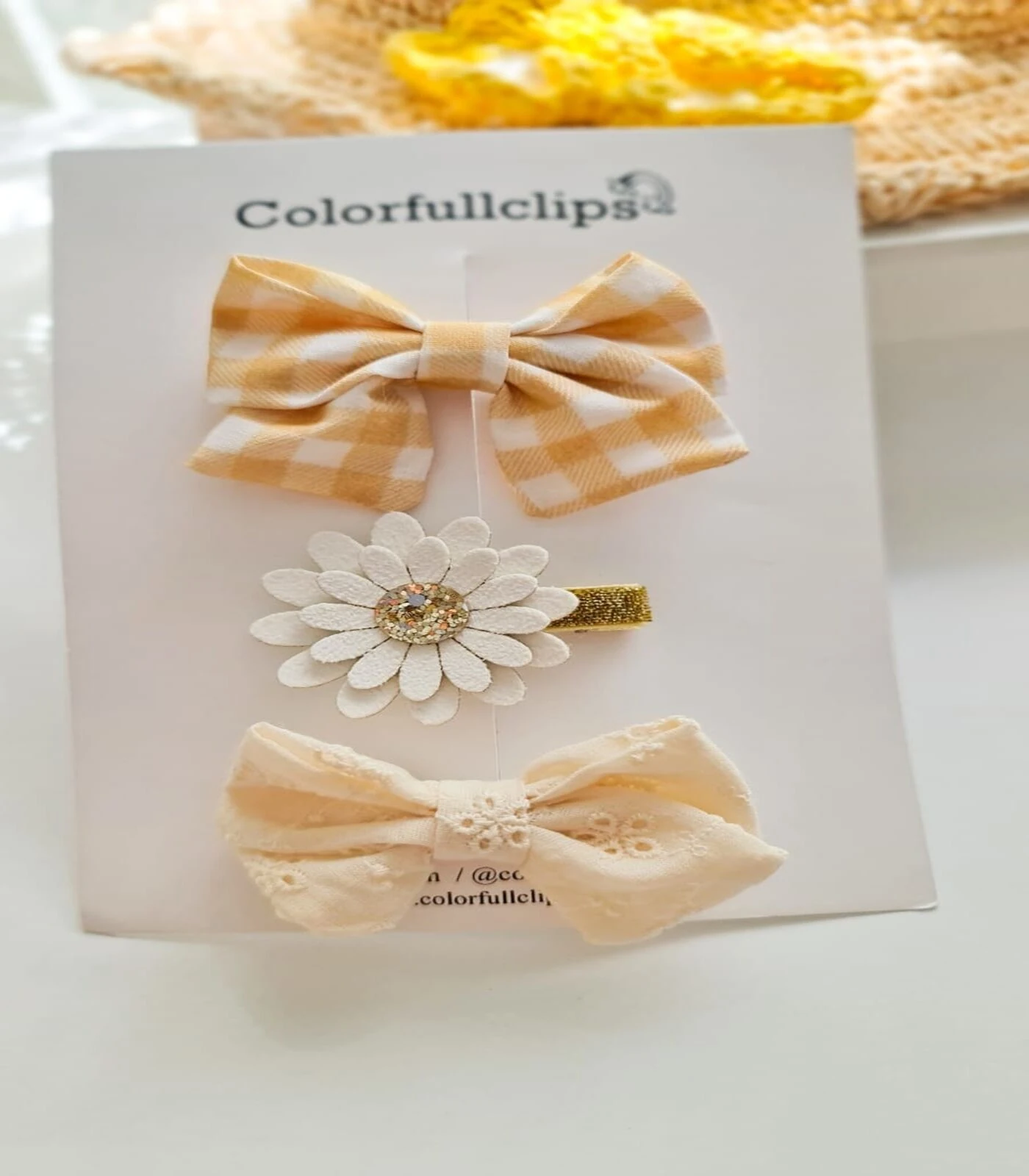 Glitter Papatya 3'lü Klips Toka Set