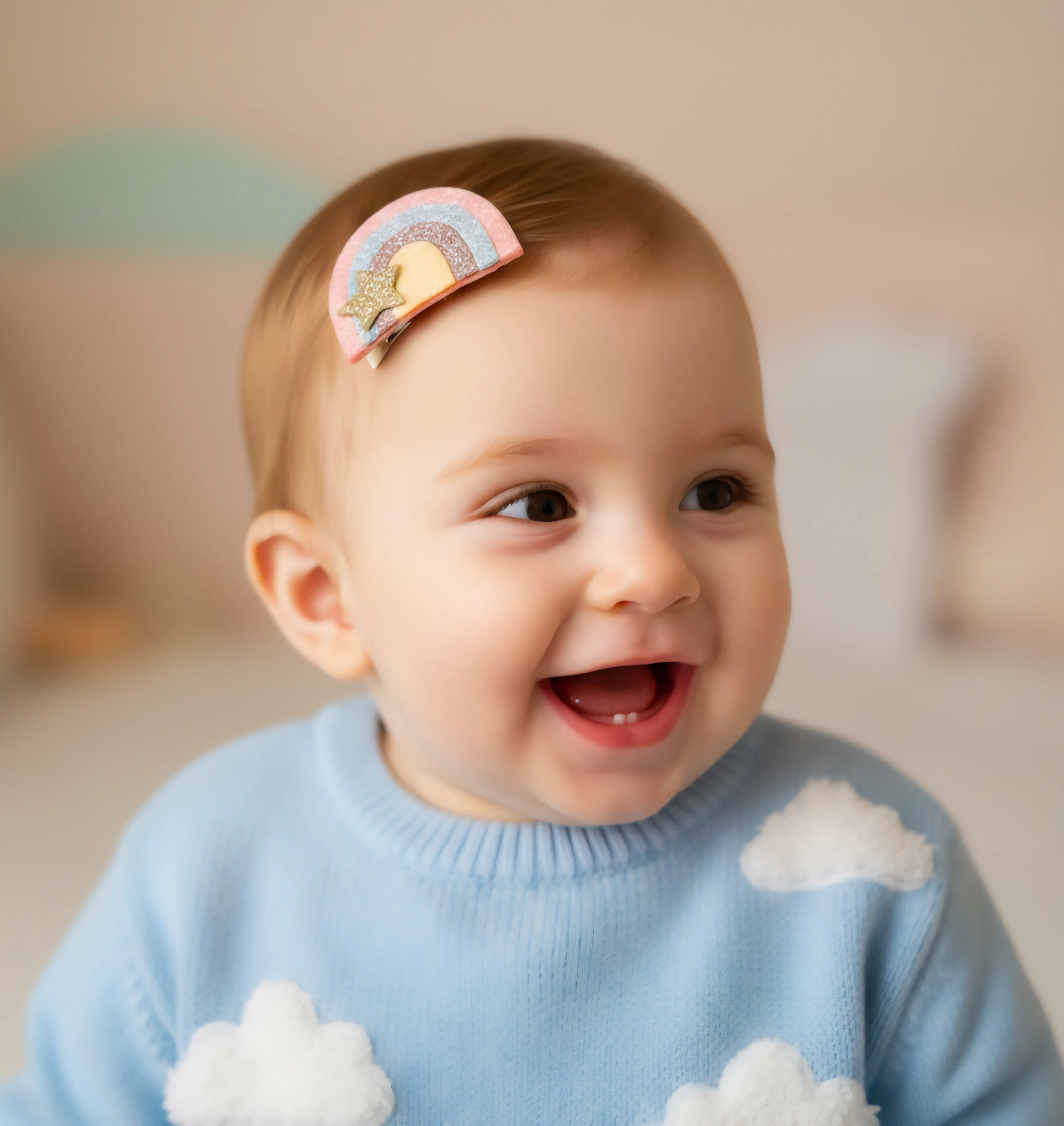 Glitter Gökkuşağı Figürlü Az Saçlı Bebek Tokası