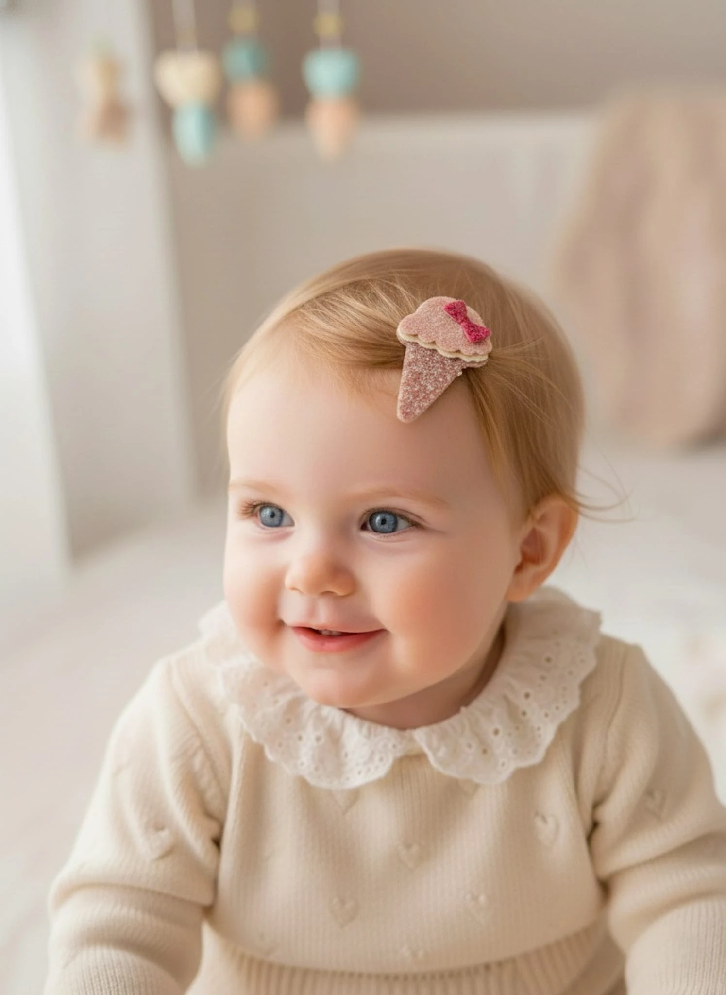 Glitter Fiyonklu Dondurma Az Saçlı Bebek Tokası- 23mm