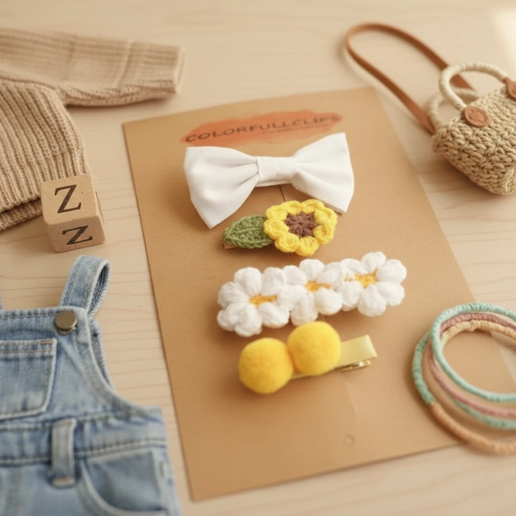 Beyaz-Sarı El Yapımı Klips Toka Set