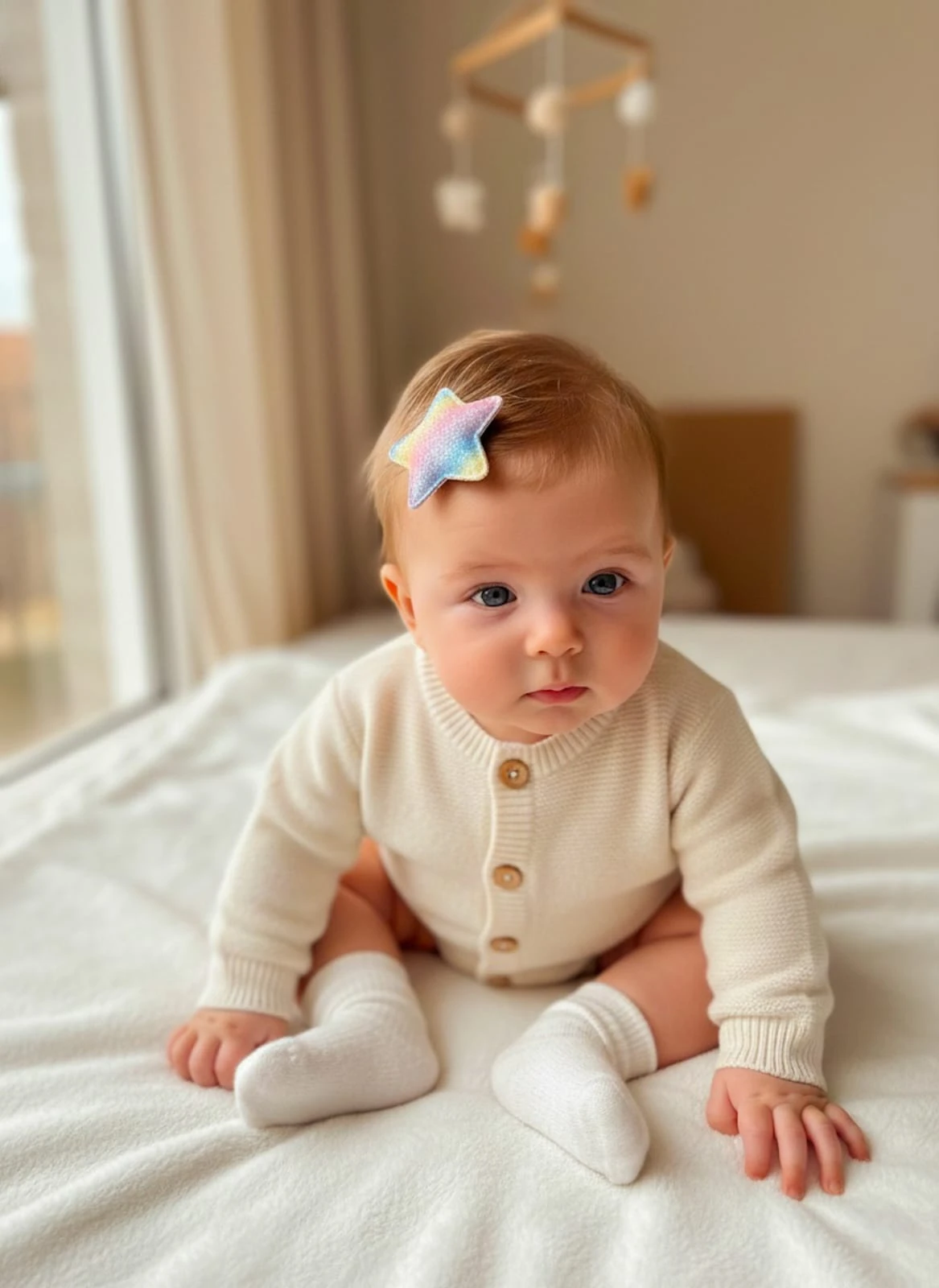 Gökkuşağı Desenli Yıldız Az Saçlı Bebek Tokası