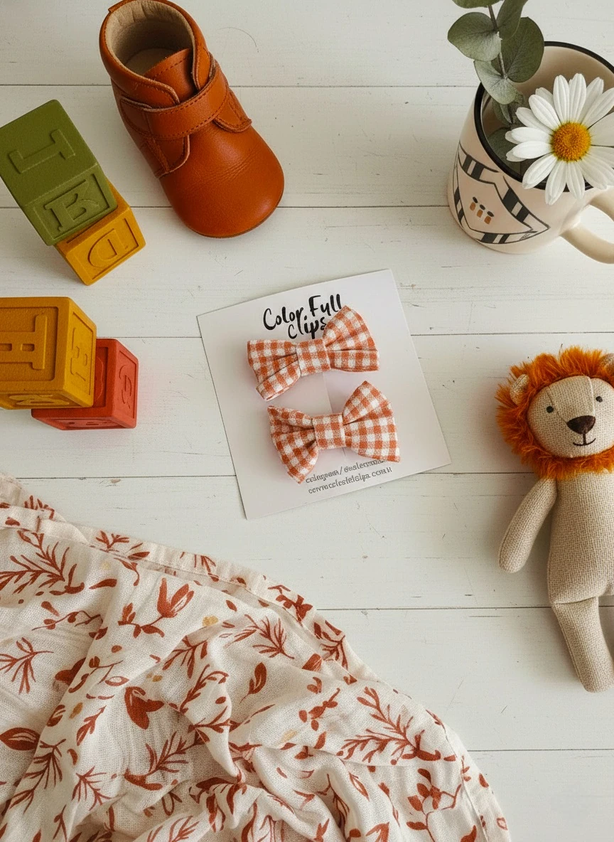 Turuncu Patikare Poplin Fiyonklu Klips Toka (2’li Set)