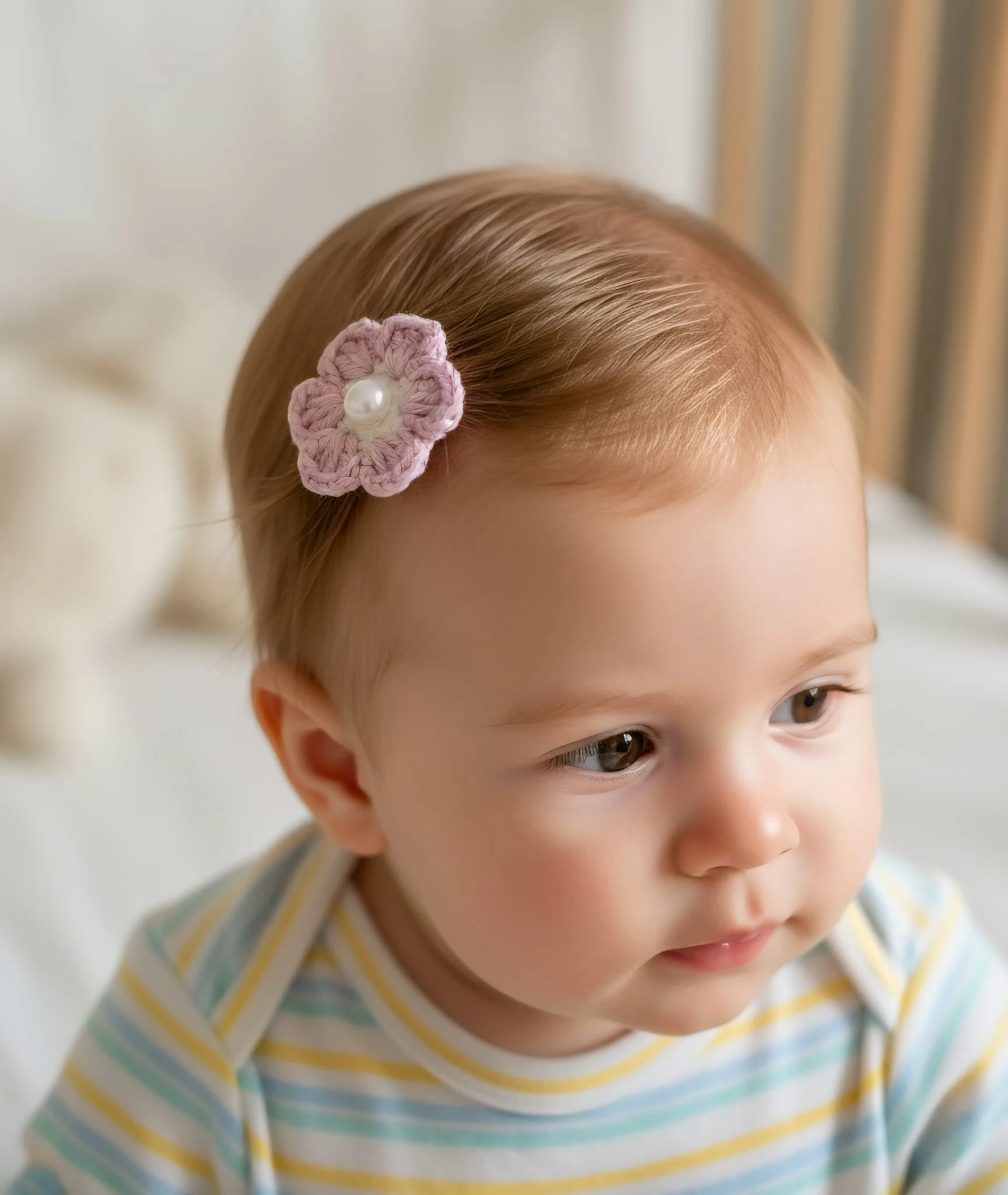 El Örgüsü İnci Papatya Az Saçlı Bebek Tokası