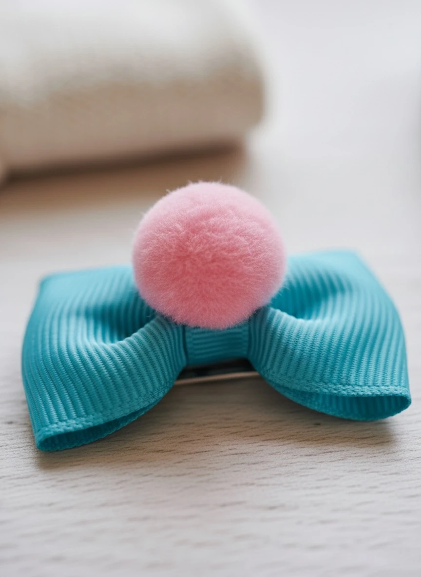 Pembe Ponpon Mavi Fiyonk Az Saçlı Bebek Tokası