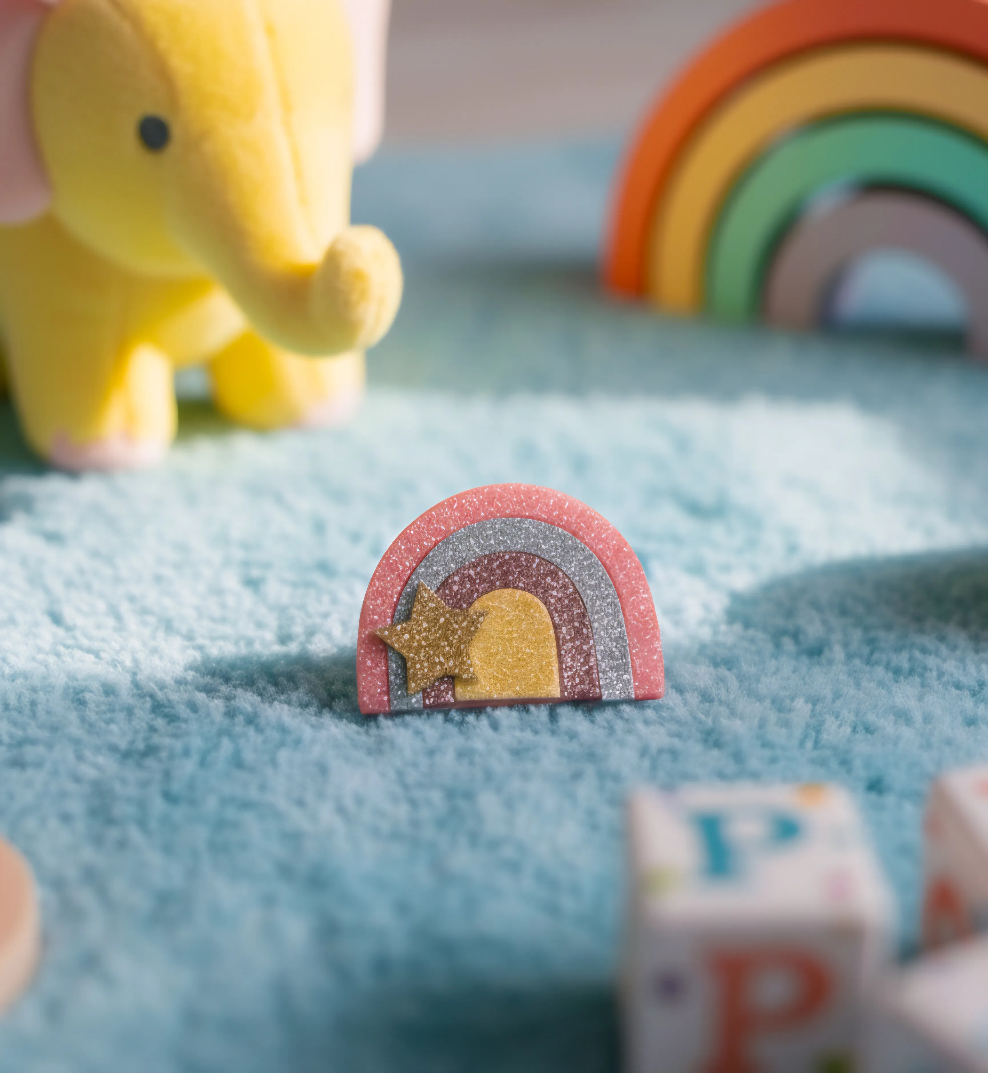 Glitter Gökkuşağı Figürlü Az Saçlı Bebek Tokası