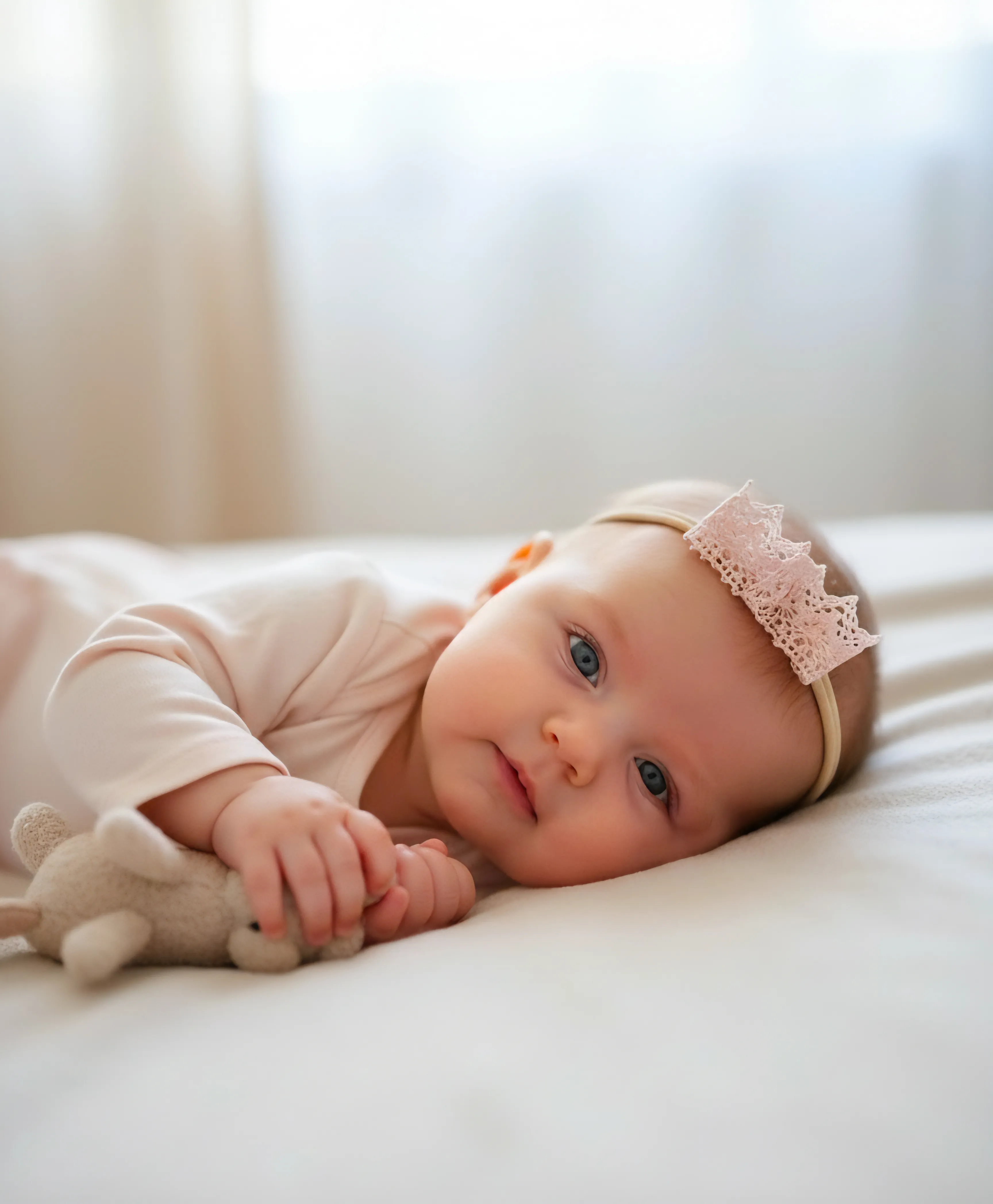 Pudra Rengi Pamuklu Kurdele Fiyonklu Bebek Bandı – Yumuşak ve Konforlu Tasarım
