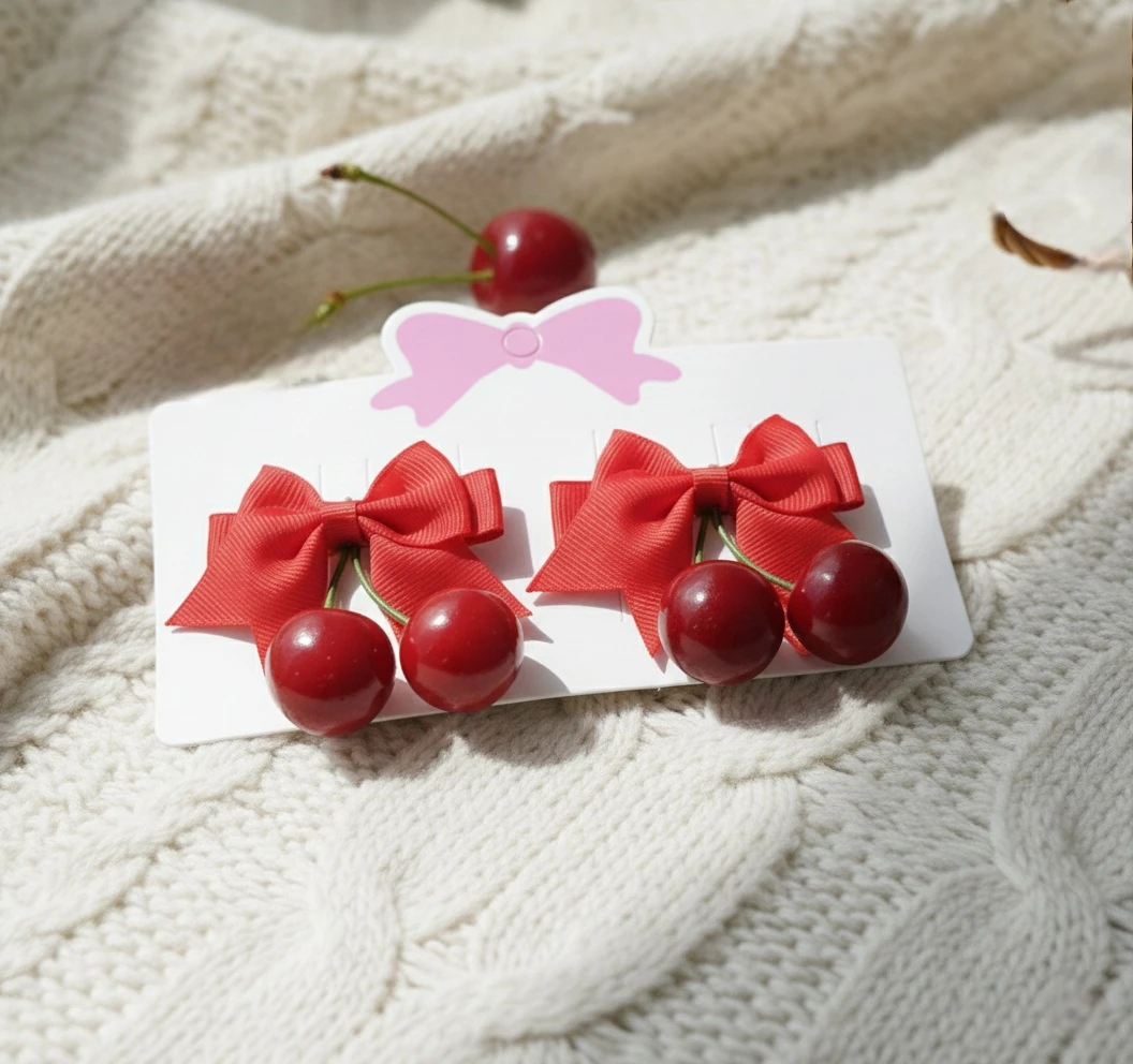 Kiraz Figürlü Klips Toka – 2’li Set | Kız Çocuk Saç Tokası