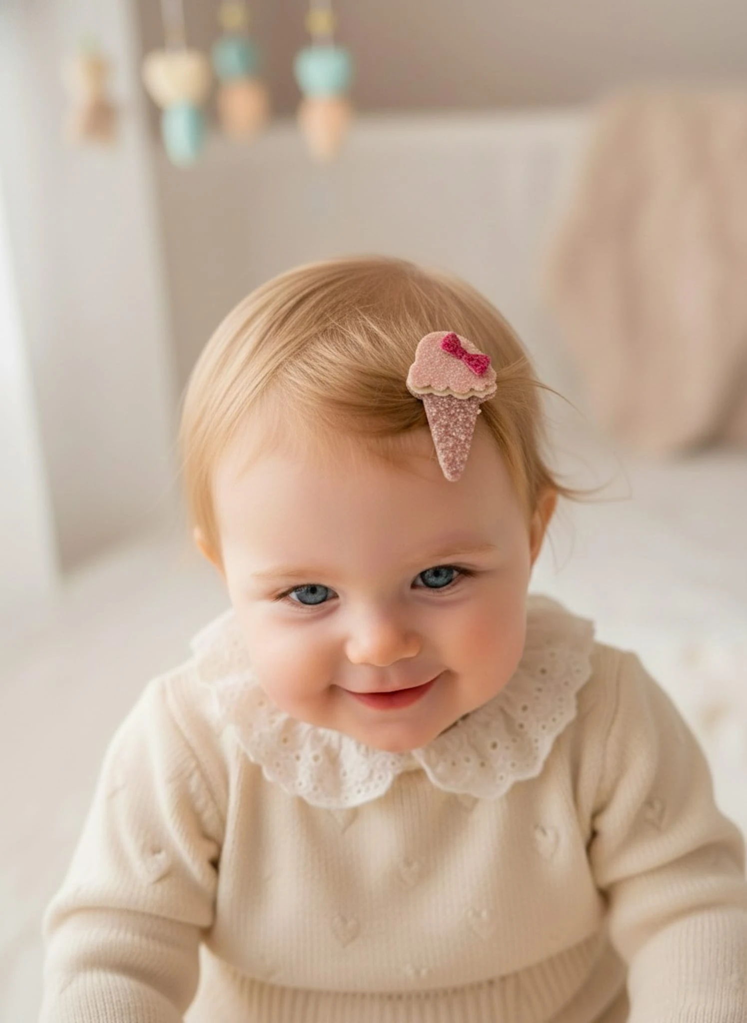 Glitter Fiyonklu Dondurma Az Saçlı Bebek Tokası- 23mm