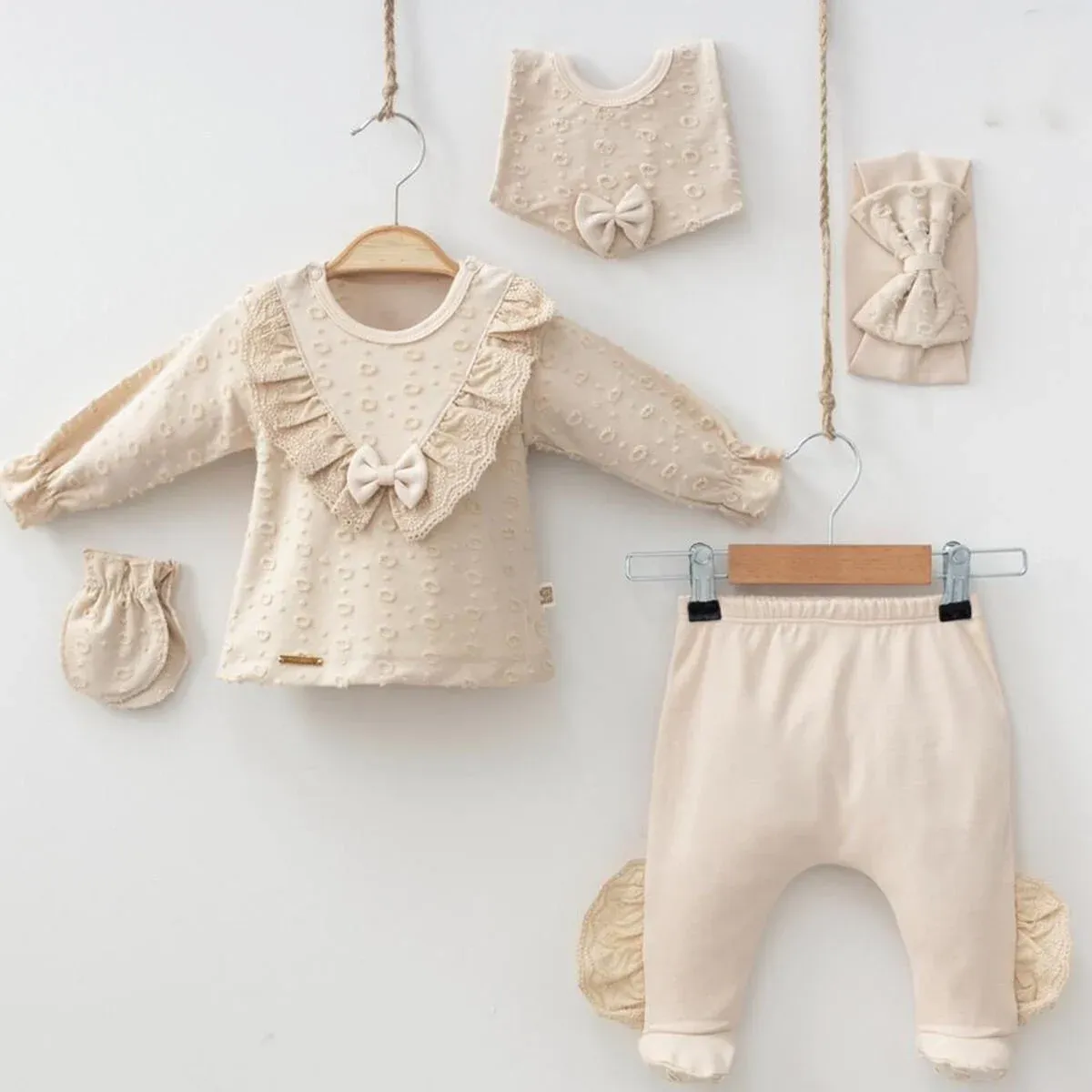 Vintage Bej 5'li Hastahane Çıkış Seti