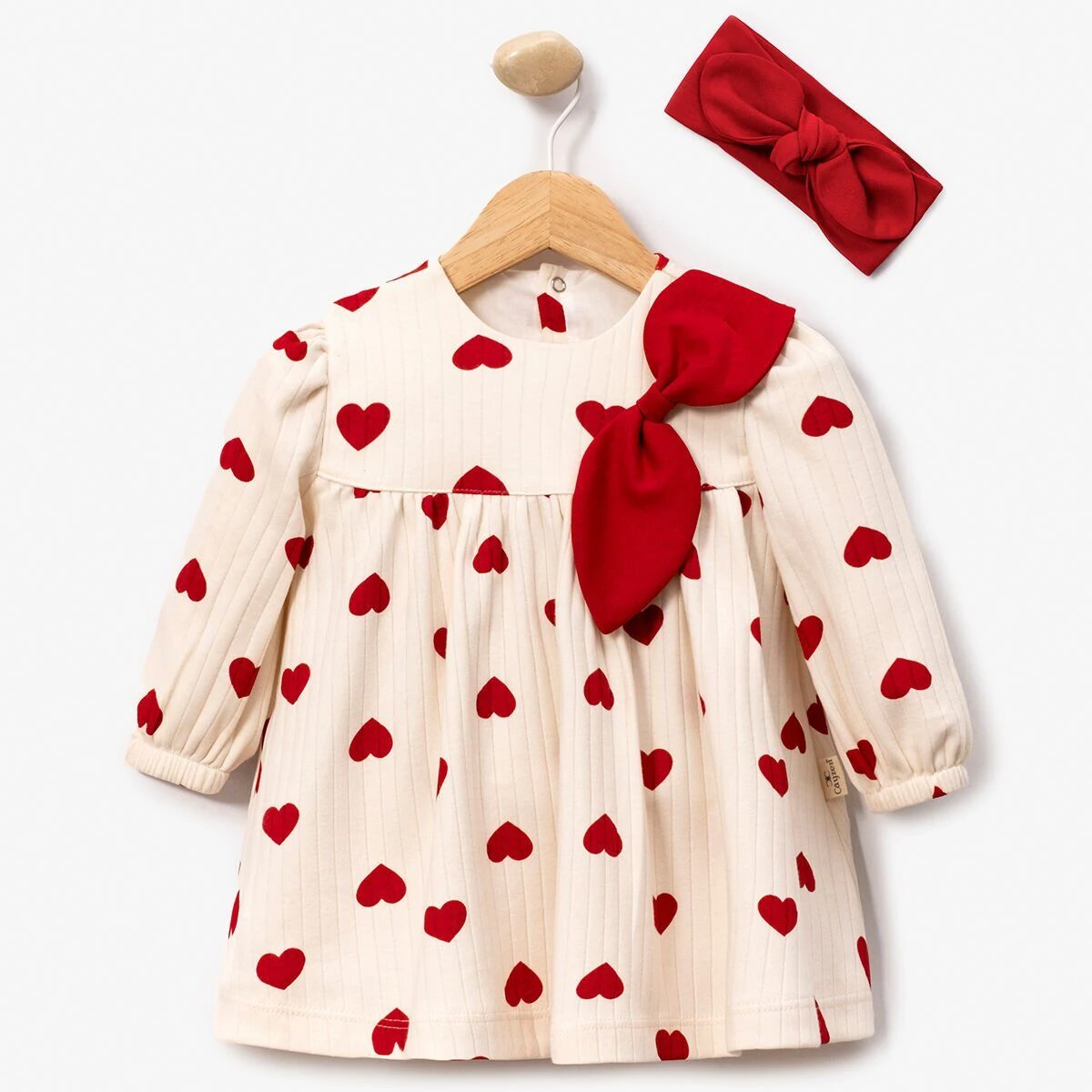 Kırmızı Kalpli Elbise Bandana Set