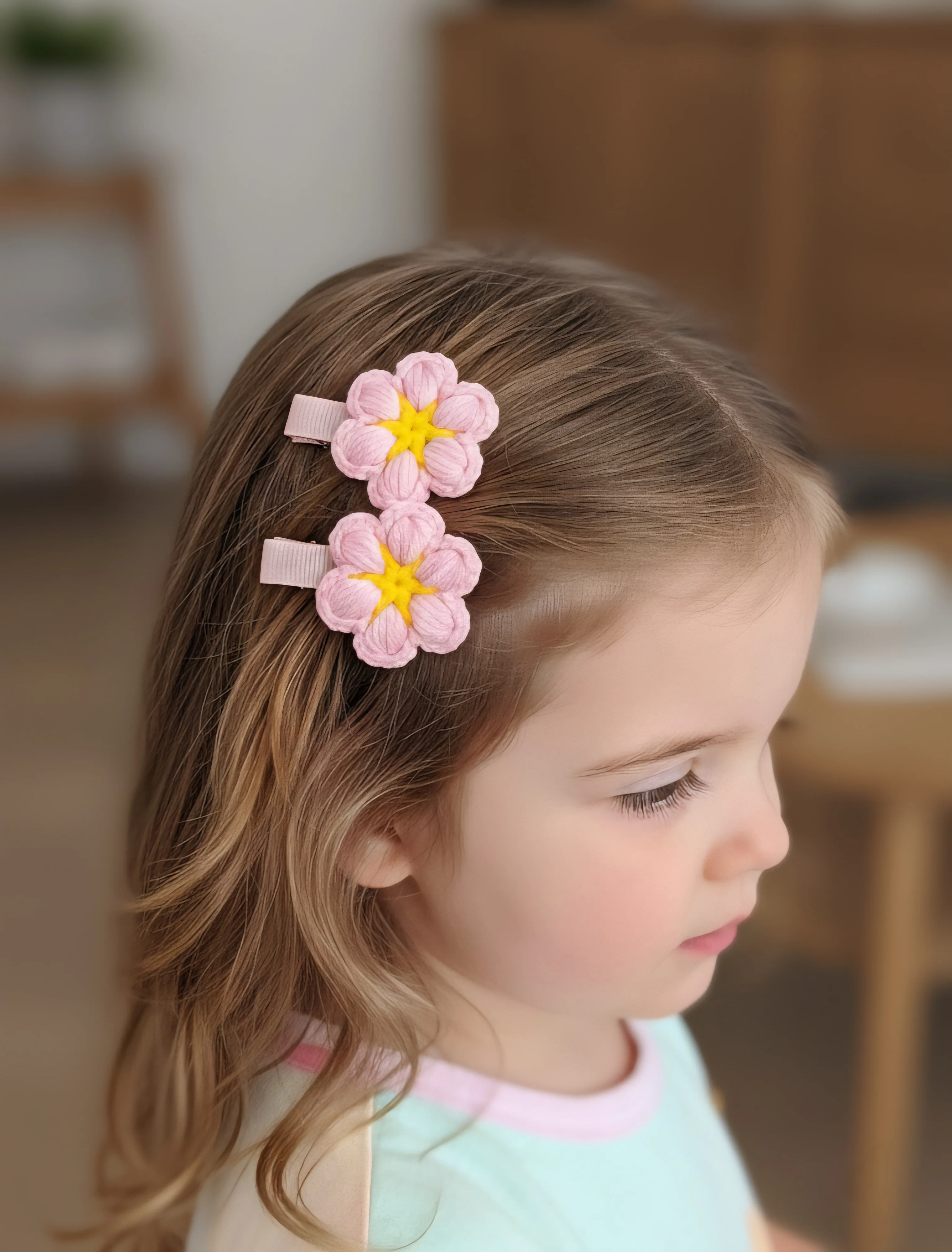 Pembe Daisy Örgü Klips Toka 2'li 4cm klips