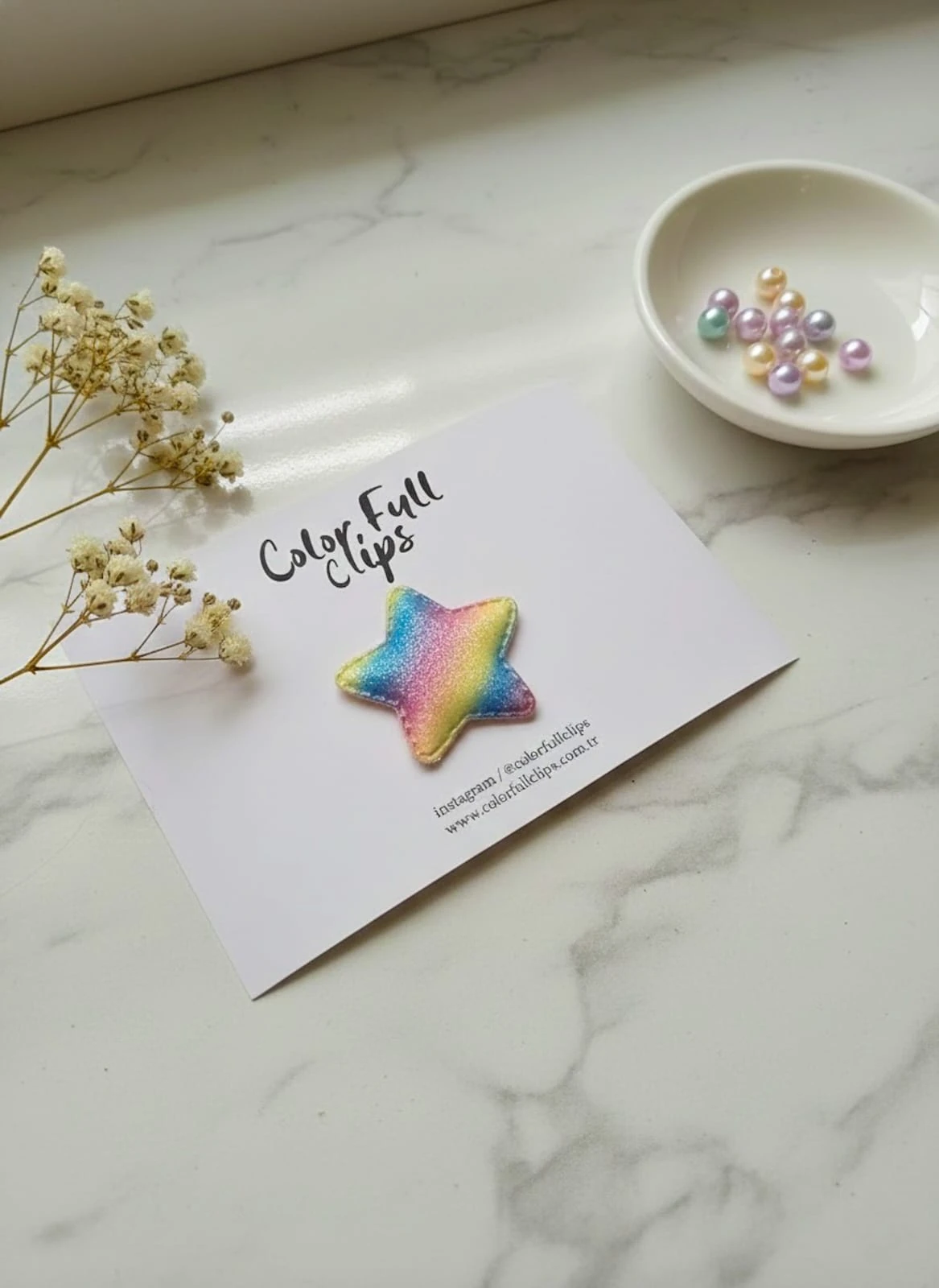 Gökkuşağı Desenli Yıldız Az Saçlı Bebek Tokası