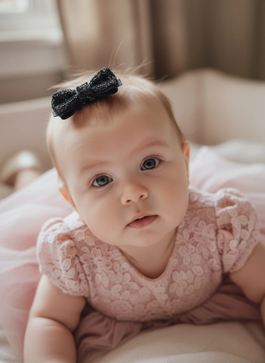 Simli Siyah Fiyonk Kurdele Az Saçlı Bebek Tokası