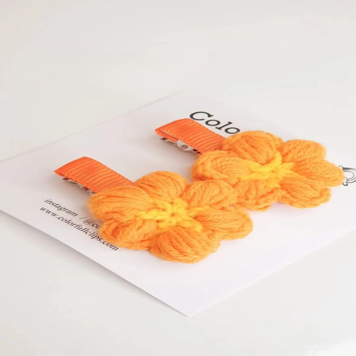 Turuncu  Daisy Örgü Klips Toka Çift