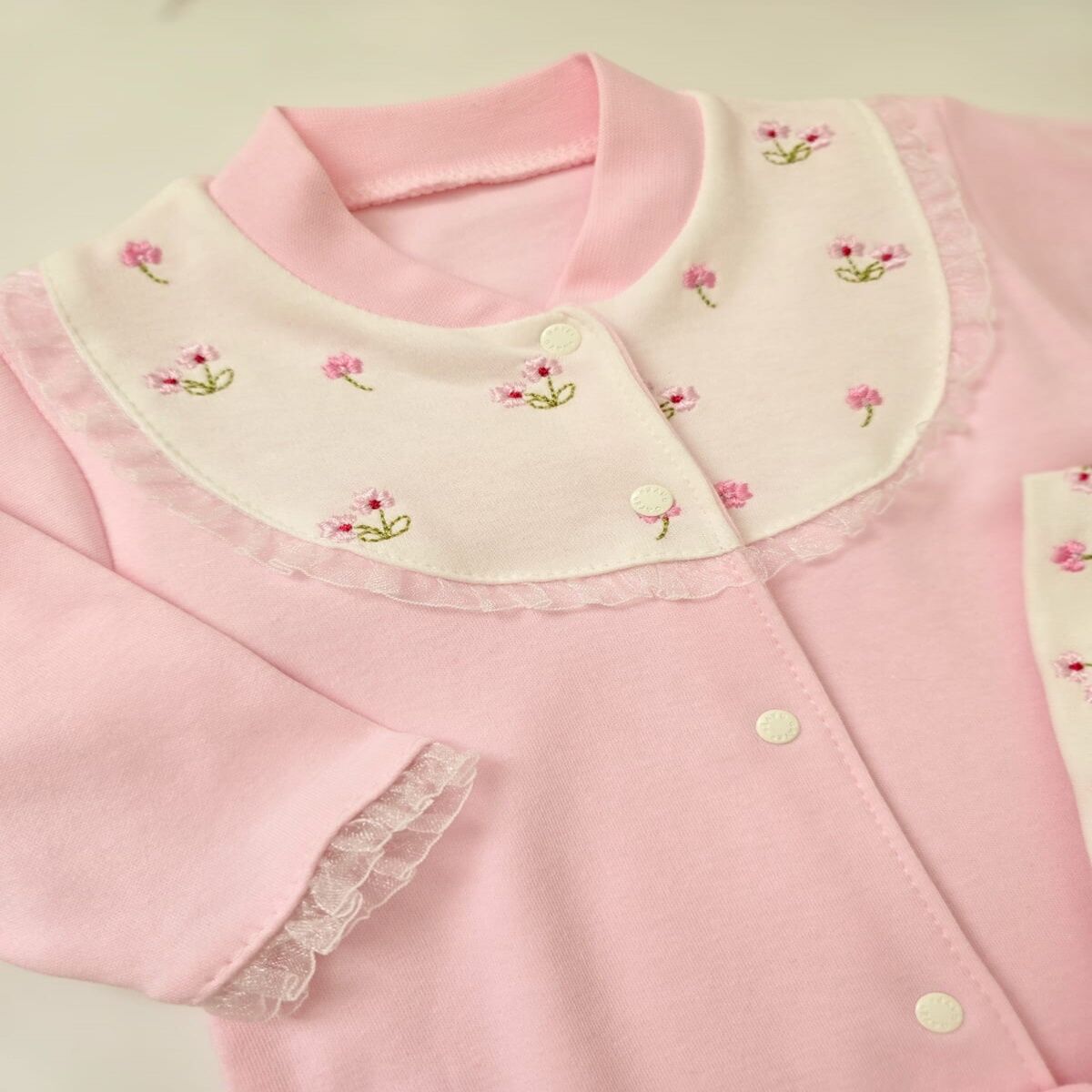 Pamuklu Pembe Kız Bebek Tulum Şapka Takım