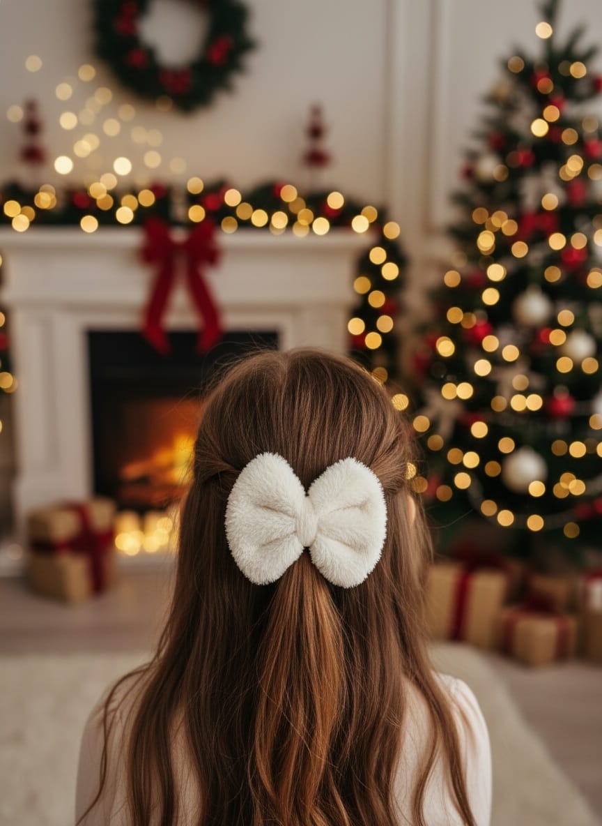 Ekru Puf Fiyonk Klips 4 cm Toka Adet 