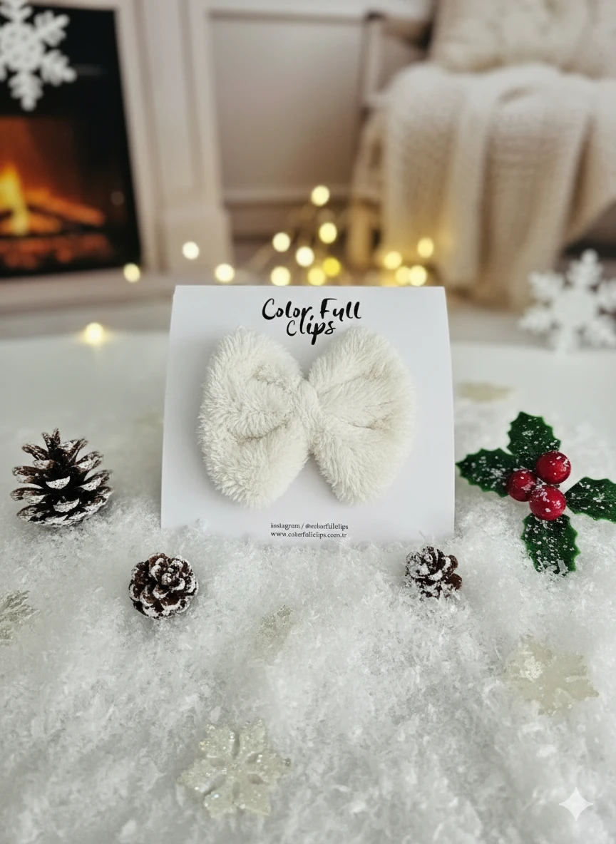 Ekru Renkli Peluş Fiyonk Klips Toka – 5 cm