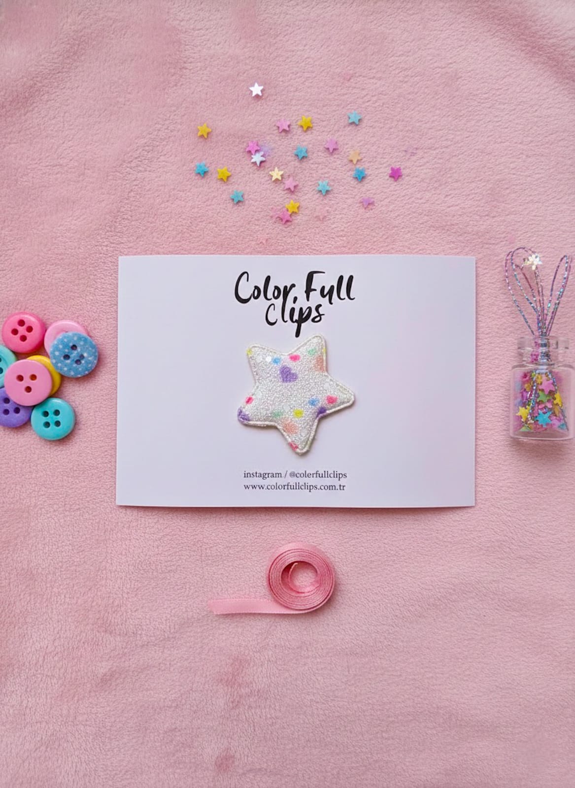 Kalp Desenli Glitter Yıldız Az Saçlı Bebek Tokası -28 mm