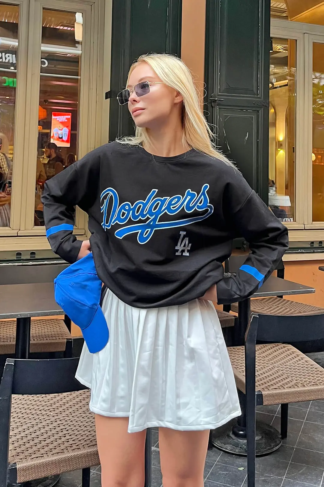 Siyah Los 59 Ön-Arka Baskılı Oversize Kadın Sweatshirt