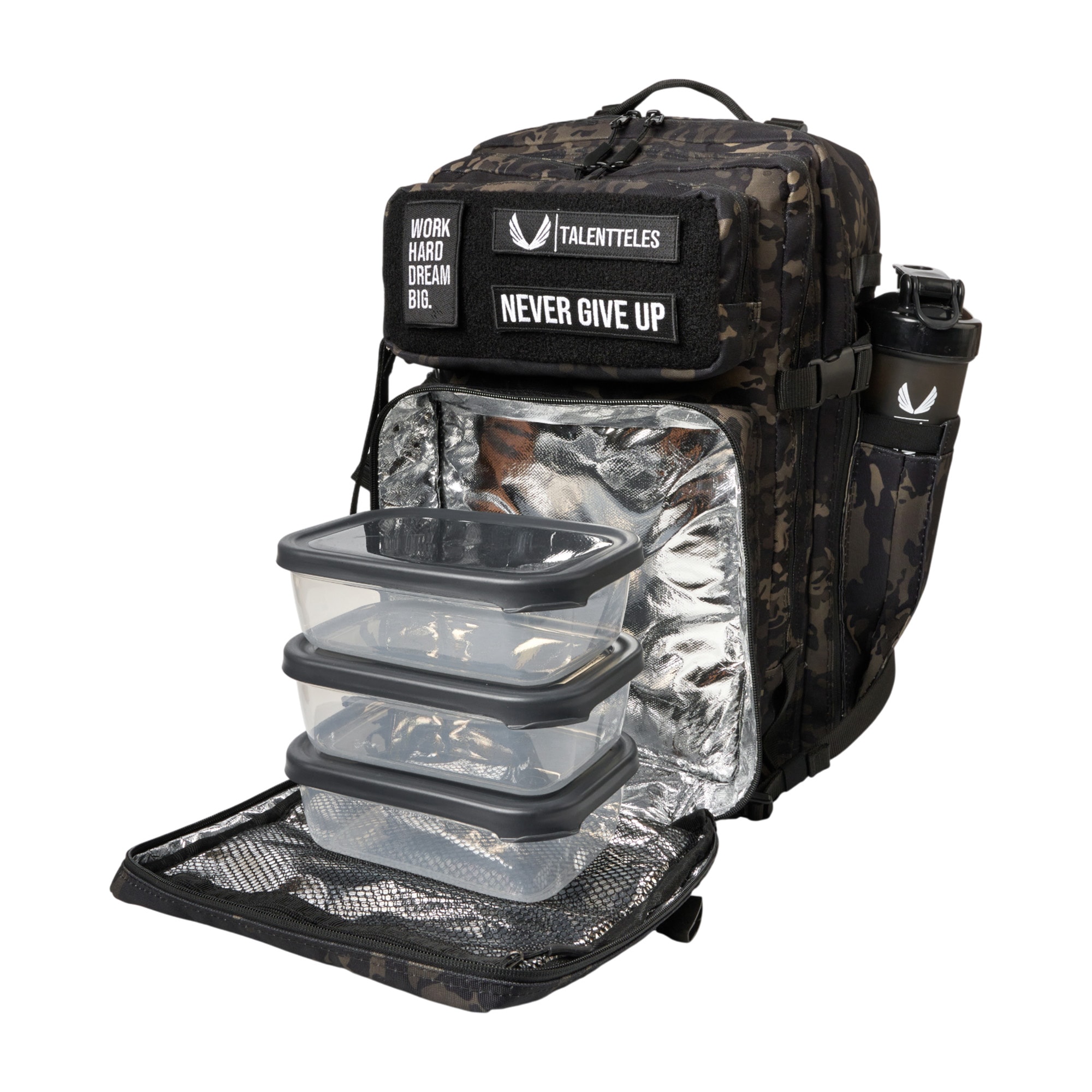 Camo Black 30L Termal Yemek Bölmeli Sırt Çantası