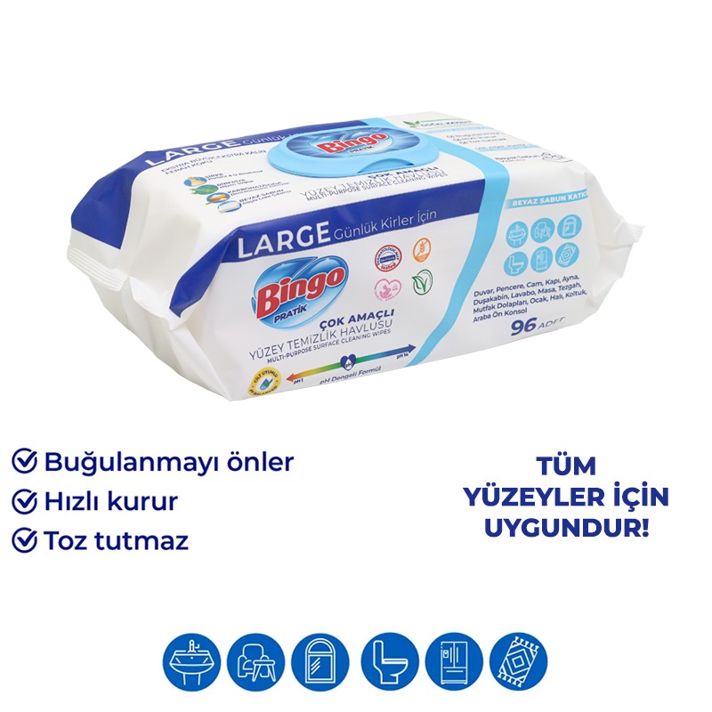 Bingo Pratik Large Yüzey Temizlik Havlusu Beyaz Sabun 96'Lı