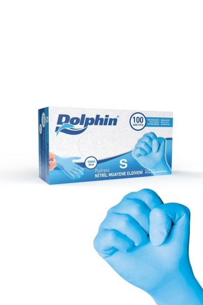 Dolphin Pudrasız Mavi Nitril Muayene Eldiveni 100 Adet 1 Kutu - MDR