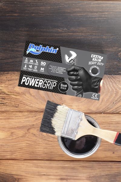 Dolphin PowerGrip Ekstra Kalın Siyah Nitril Eldiven Elmas Dokulu 50 Adet