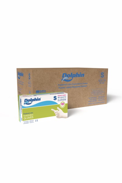 Dolphin Lateks Pudralı Muayene Eldiveni 100 Adet x 20 Paket MDR Koli