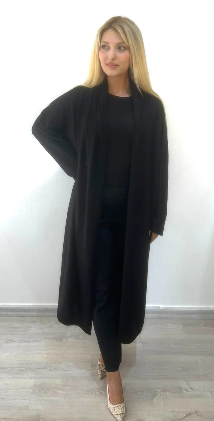 Şal Yaka Uzun Hırka - SİYAH