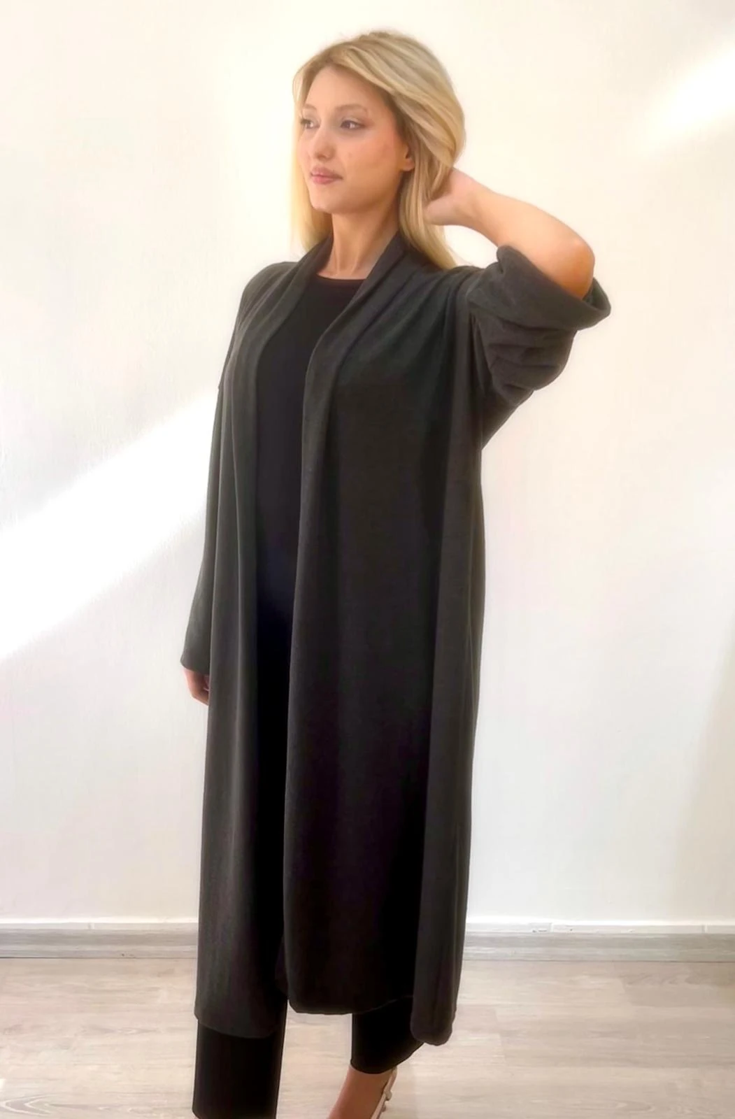 Şal Yaka Uzun Hırka - gri