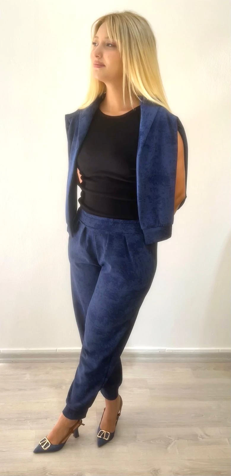 Mavi Pile Detaylı Eşofman Altı