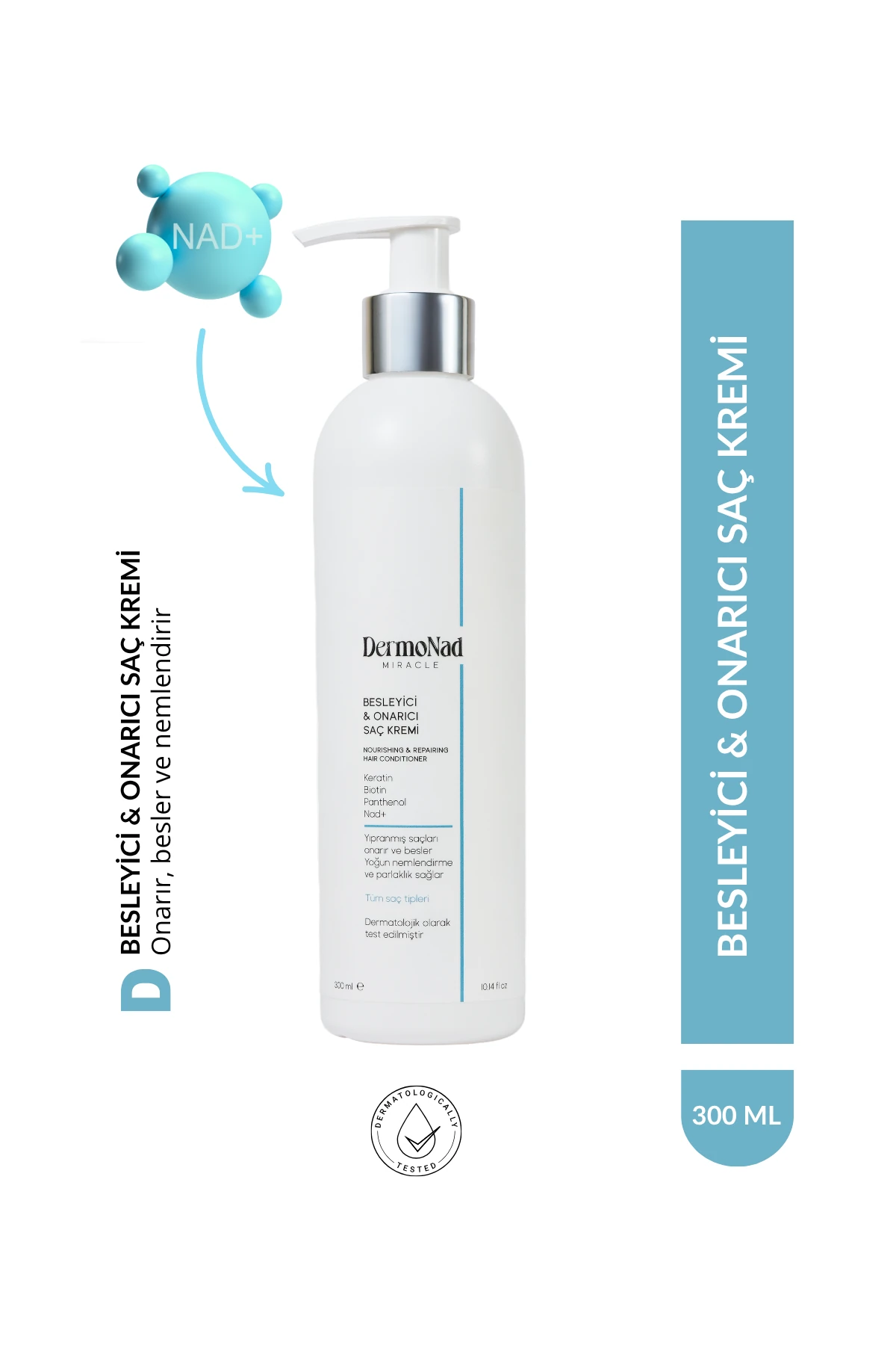 Nemlendirici & Onarıcı Saç Bakım Kremi 300 ML (NAD+, Biotin, Keratin, Panthenol)
