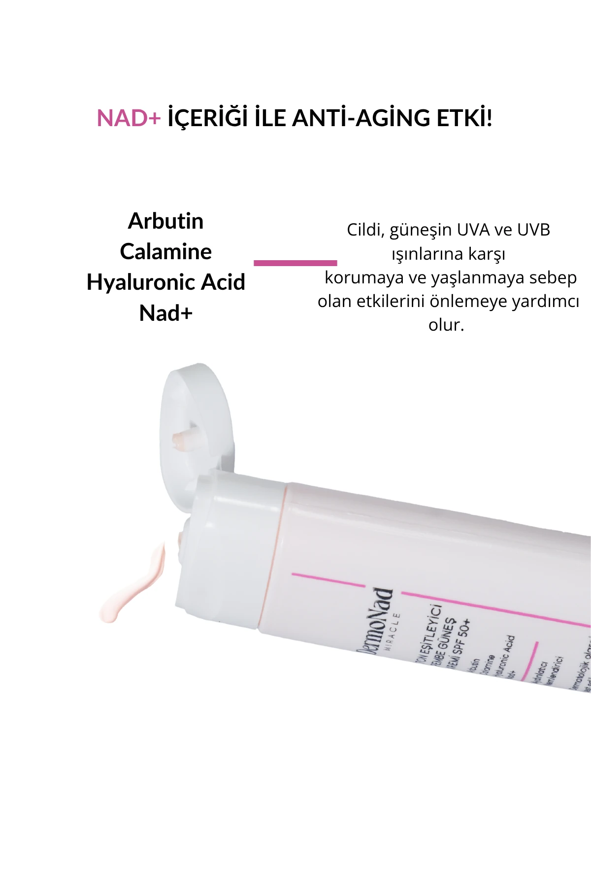 Cilt Tonu Eşitleyici Güneş Kremi SPF 50+ 50 ML (NAD+, Arbutin, Zinc, Hyalüronik Asit)