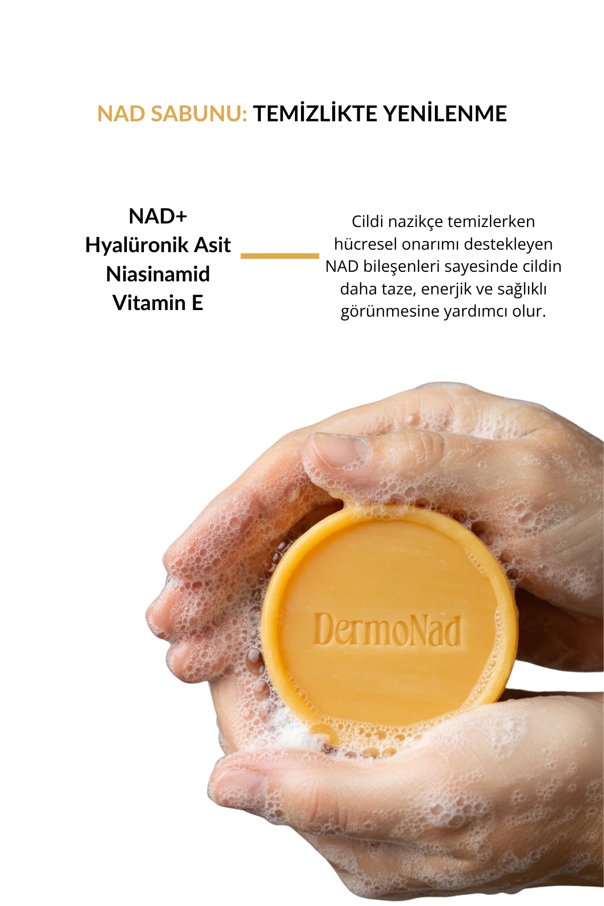 Leke Karşıtı, Aydınlatıcı Yüz Sabunu 100 ML (NAD+, Hyalüronik Asit, Niasinamid, Vitamin E)