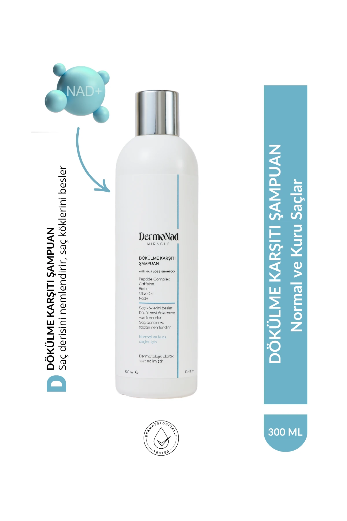 Saç Dökülmesine Karşı Şampuan Normal/Kuru (SLS/Paraben Free) 300 ML (NAD+, Biotin, Caffeine, Peptide Complex, Olive Oil) 