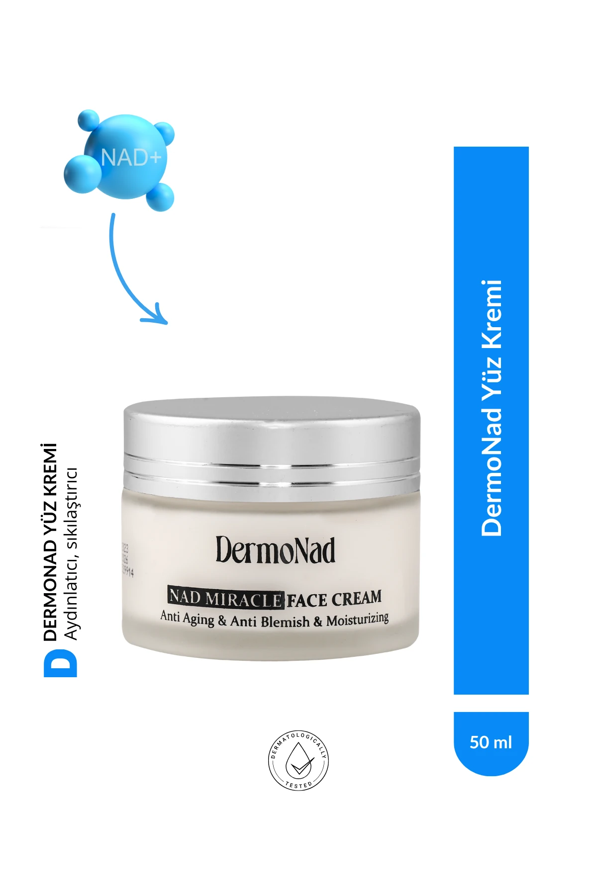 Aydınlatıcı, Sıkılaştırıcı ve Nemlendirici Yüz Bakım Kremi 50 ML (NAD+, Kolajen, Resveratrol, Hyalüronik Asit, Matrixyl 3000)