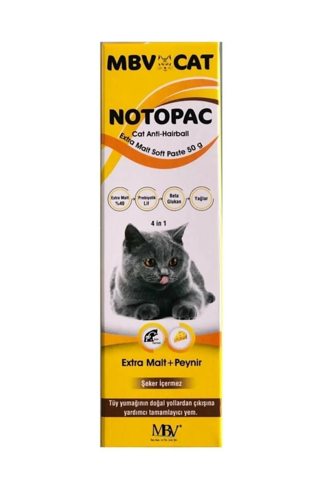 Mbv Notopac Ekstra Malt Soft Tüy Yumağı Kontrol Peynirli Kedi Macunu 50 gr