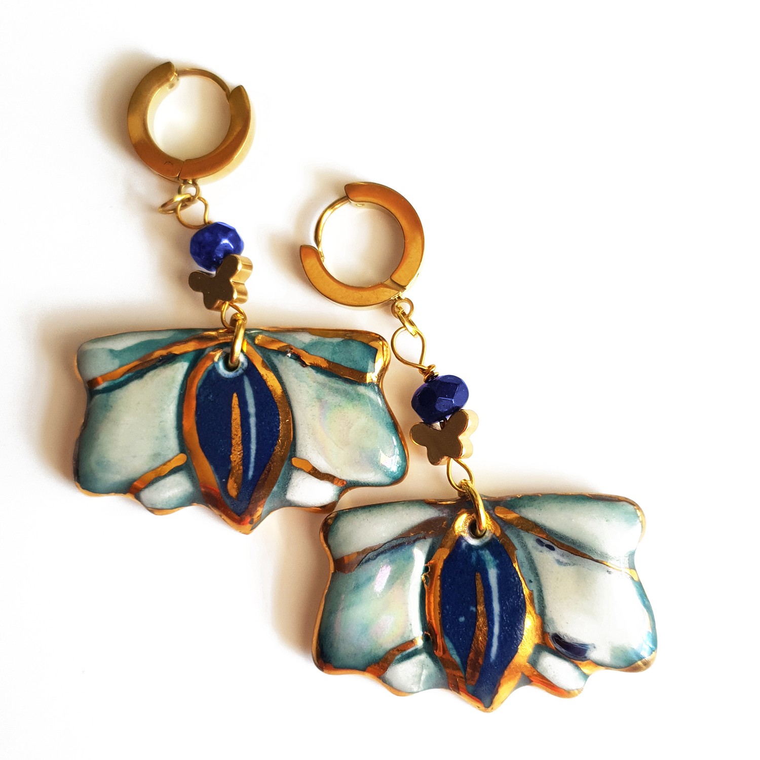 Spr01 Blue Butterfly Dangle Hoop Earrings